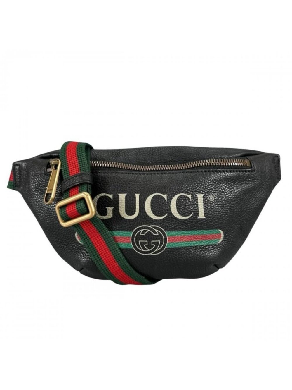 Gucci Belt Bag Sherry Line Logo Print Waist Pouch Crossbody Leather Black